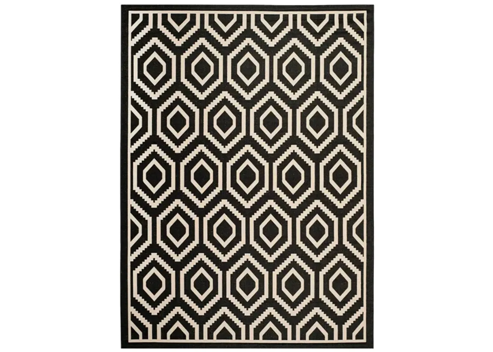 Courtyard Diamonds Indoor/Outdoor Area Rug in Black & Beige by Safavieh