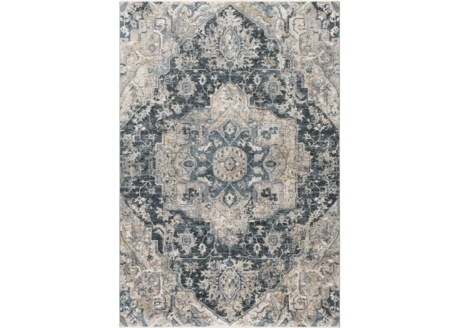 Caerdyf Newcastle Area Rug in Teal, Ivory, Gray, Camel by Surya