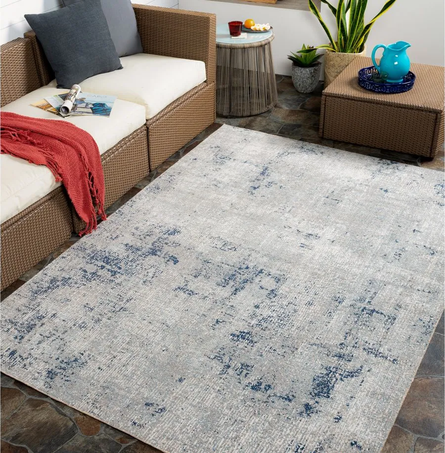 Huntington Beach Abstract Indoor/Outdoor Area Rug in Navy, Denim, Light Gray, Cream by Surya