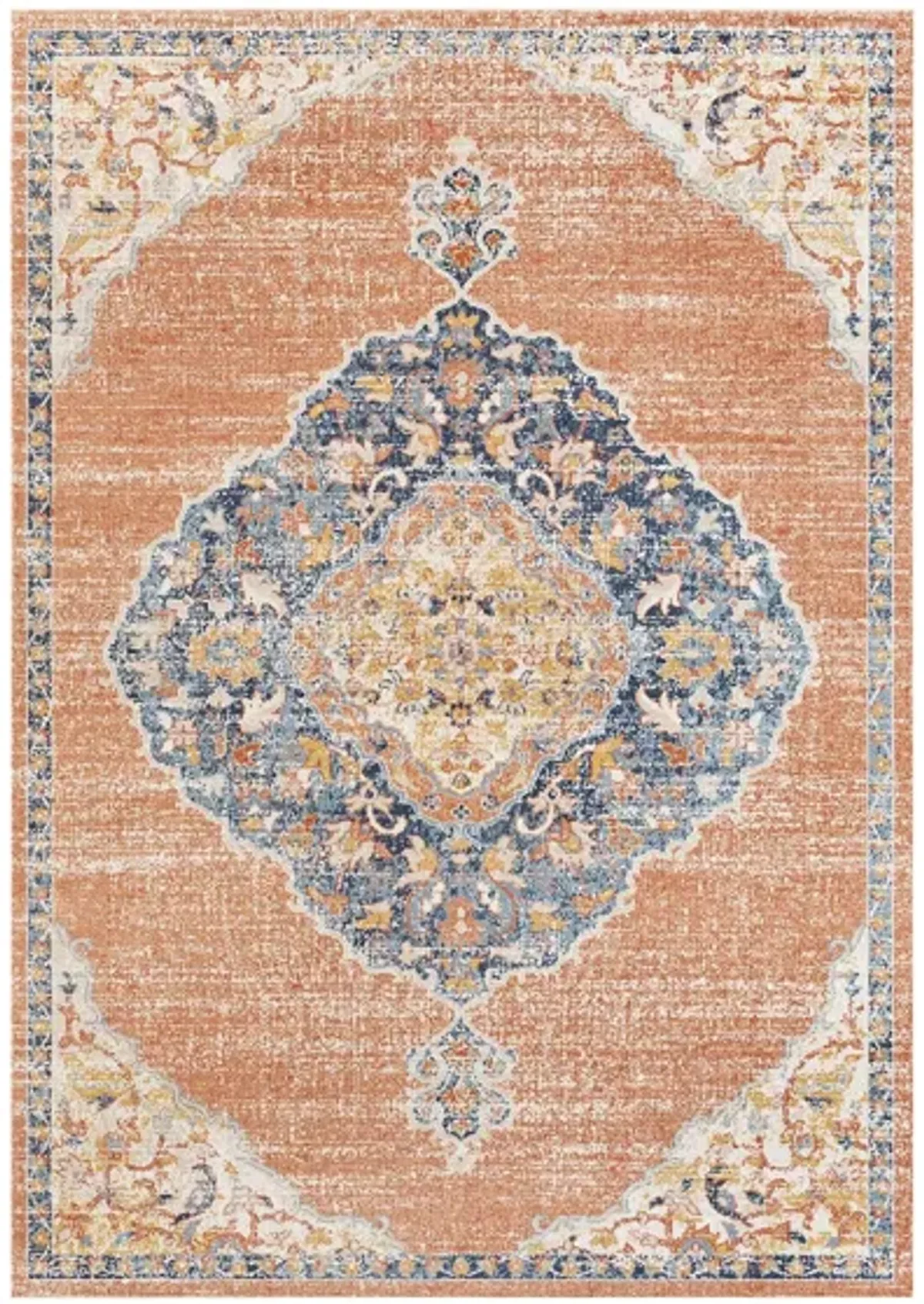 Huntington Beach Leo Indoor/Outdoor Area Rug in Dusty Coral, Orange, Saffron, Dark Blue, Aqua, Oatmeal, Light Gray, Medium Gray, Red, Cream by Surya