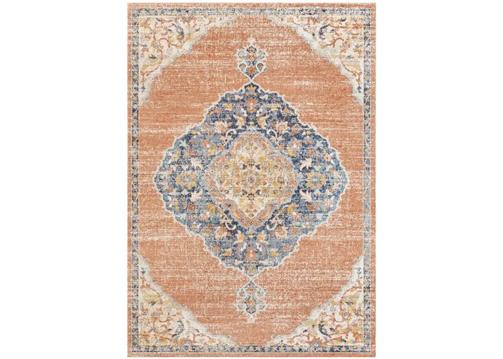 Huntington Beach Leo Indoor/Outdoor Area Rug in Dusty Coral, Orange, Saffron, Dark Blue, Aqua, Oatmeal, Light Gray, Medium Gray, Red, Cream by Surya