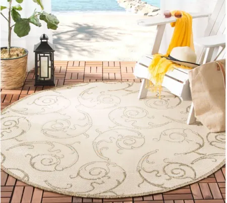 Courtyard Home Indoor/Outdoor Area Rug Round in Natural & Brown by Safavieh