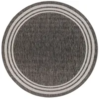 Eagean Bordered Indoor/Outdoor Area Rug Round in Charcoal, Cream by Surya