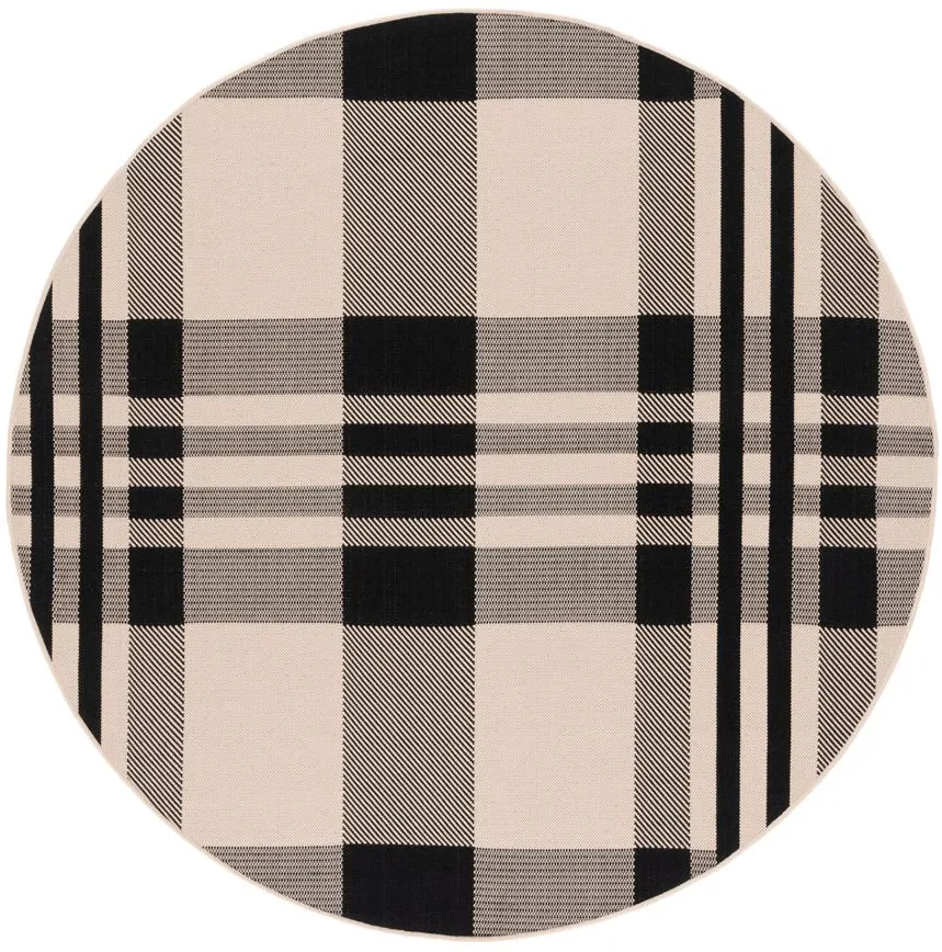 Courtyard Plaid Indoor/Outdoor Area Rug Round in Black & Bone by Safavieh