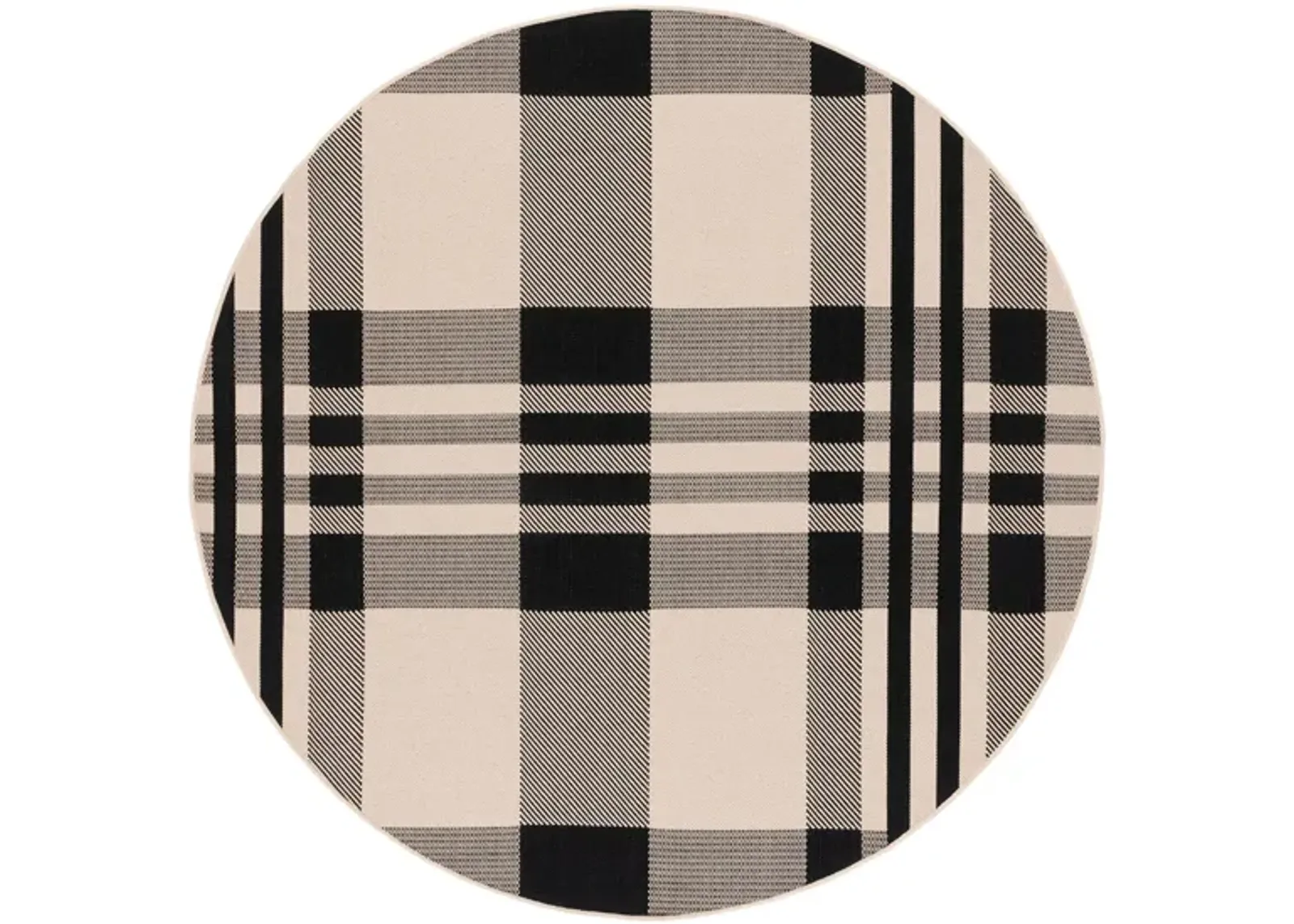 Courtyard Plaid Indoor/Outdoor Area Rug Round in Black & Bone by Safavieh