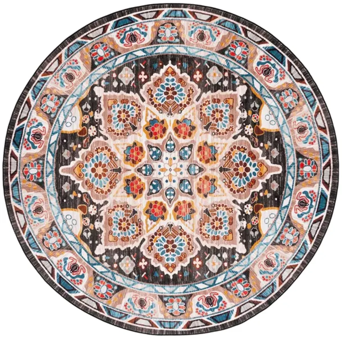 Rella Round Area Rug in Beige/Charcoal by Safavieh