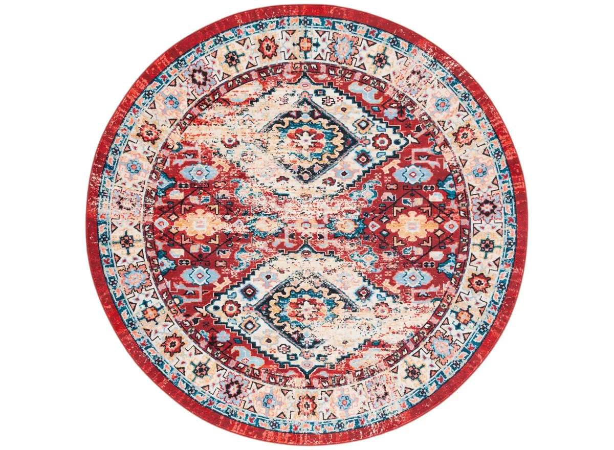 Reevah Round Area Rug in Red/Blue by Safavieh