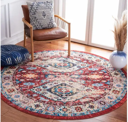 Reevah Round Area Rug in Red/Blue by Safavieh