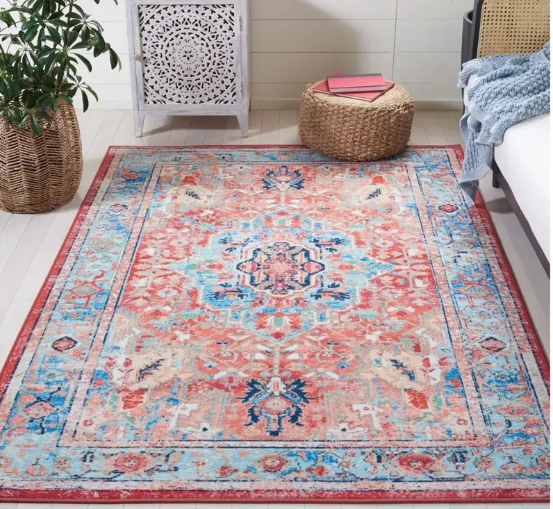 Rika Square Area Rug in Light Blue/Red by Safavieh