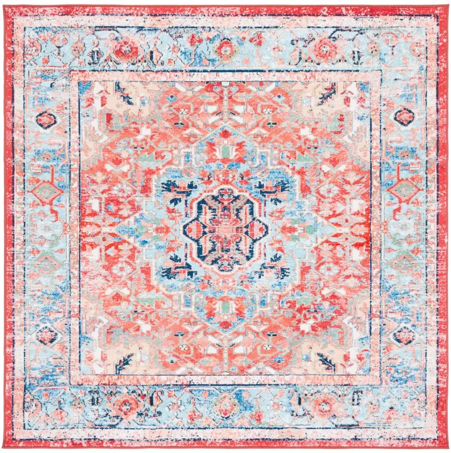 Rika Square Area Rug in Light Blue/Red by Safavieh
