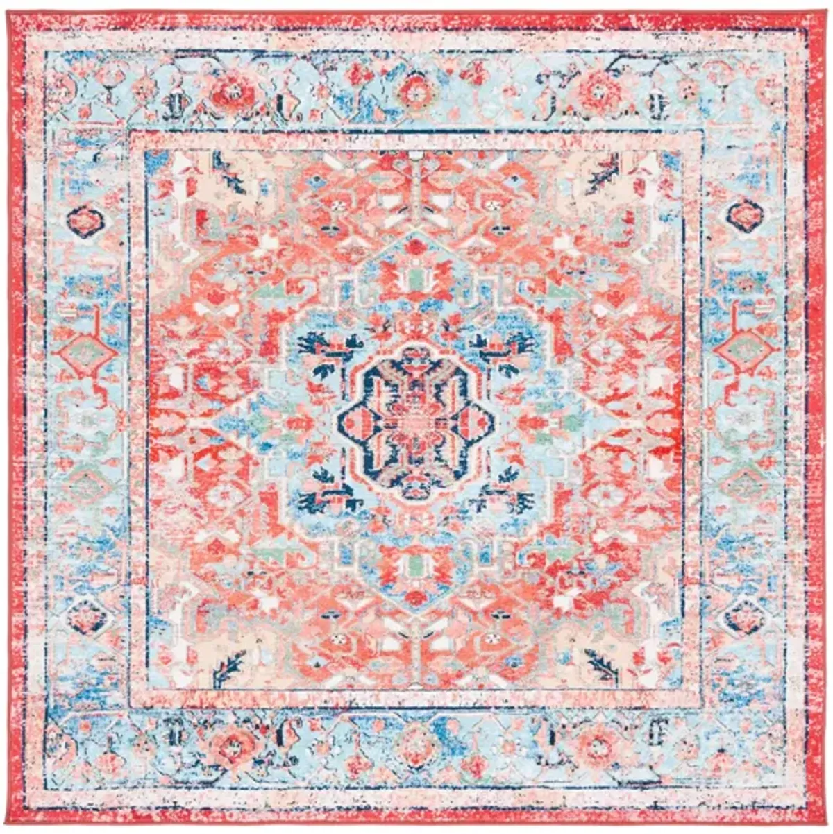 Rika Square Area Rug in Light Blue/Red by Safavieh