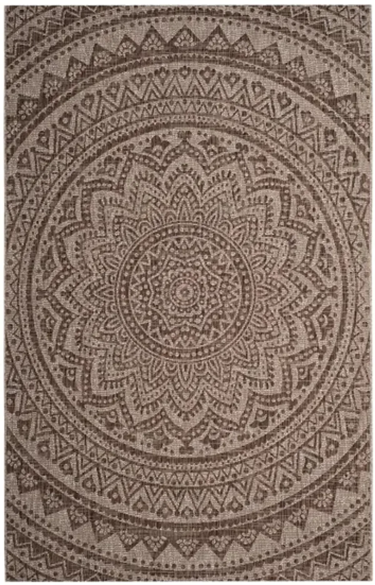 Courtyard Mandala Indoor/Outdoor Area Rug in Light Beige & Light Brown by Safavieh