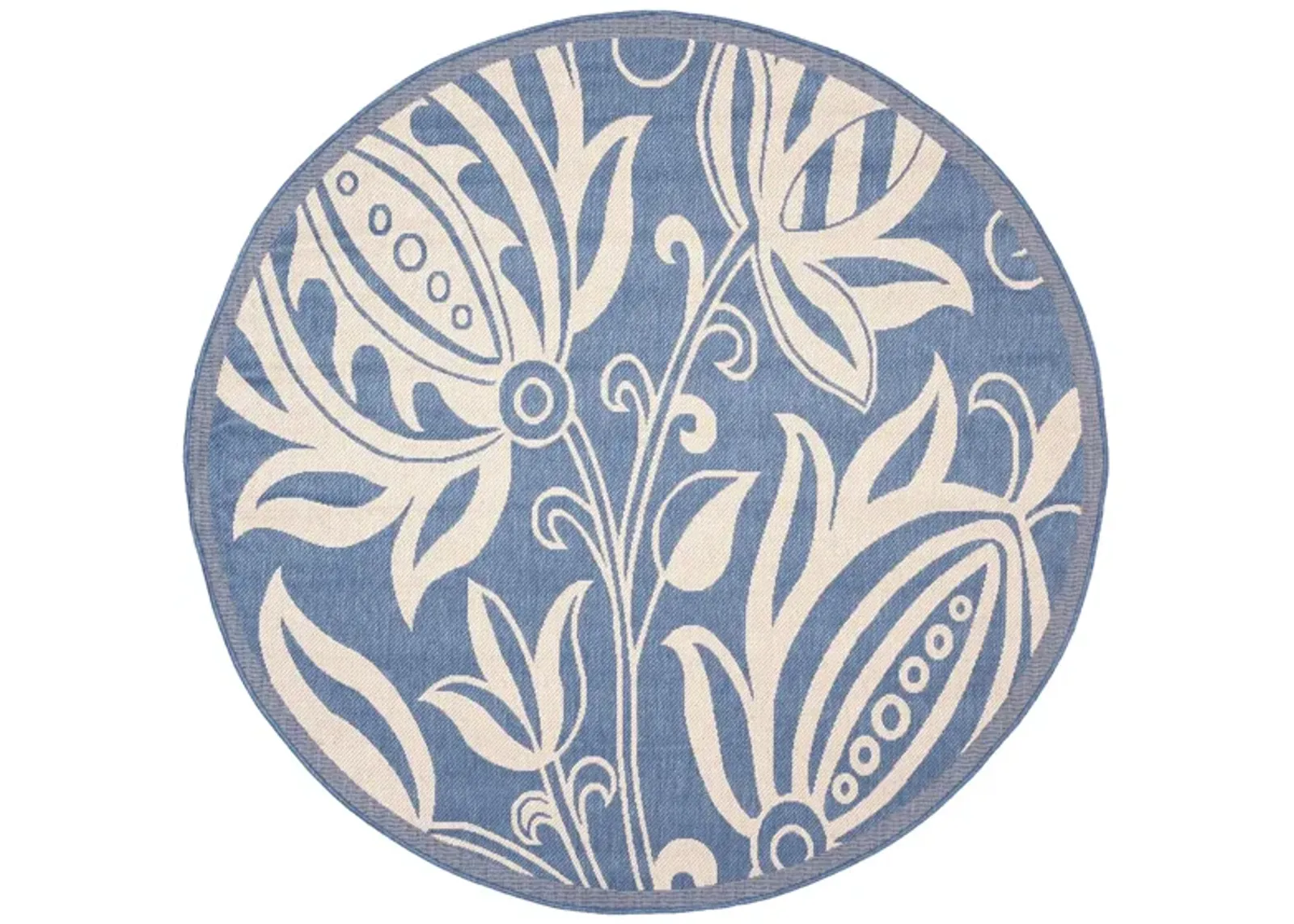 Courtyard Patterned Indoor/Outdoor Area Rug Round in Blue & Natural by Safavieh