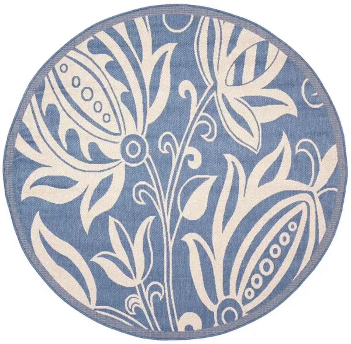 Courtyard Patterned Indoor/Outdoor Area Rug Round in Blue & Natural by Safavieh