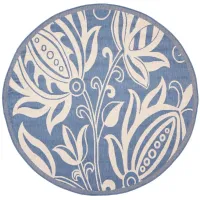 Courtyard Patterned Indoor/Outdoor Area Rug Round in Blue & Natural by Safavieh
