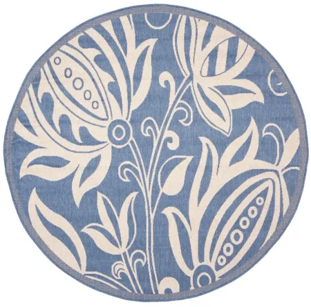 Courtyard Patterned Indoor/Outdoor Area Rug Round in Blue & Natural by Safavieh