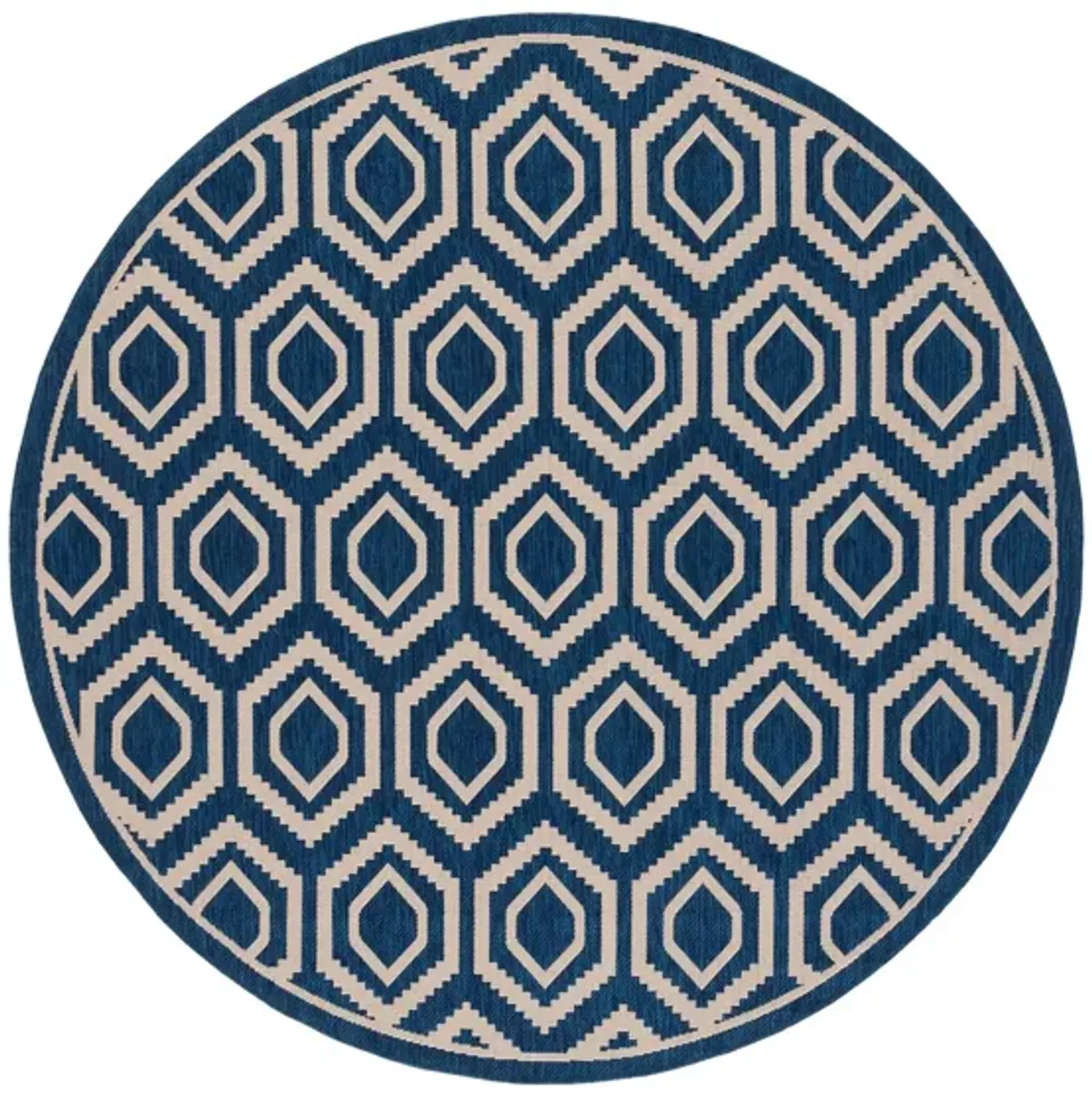 Courtyard Diamonds Indoor/Outdoor Area Rug Round in Navy & Beige by Safavieh