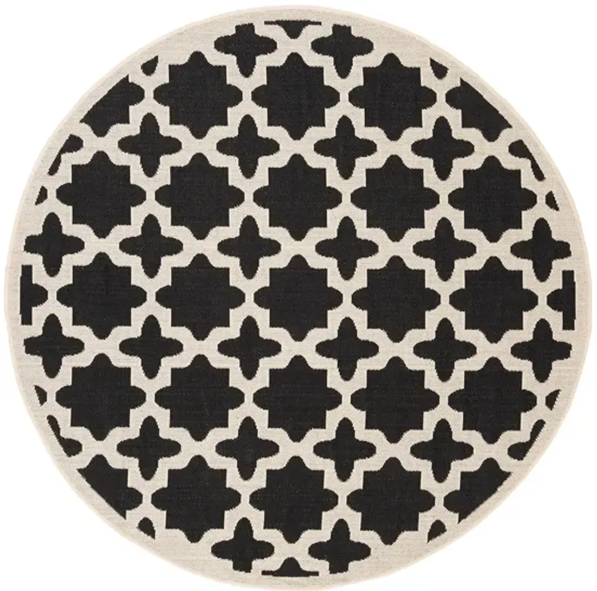 Courtyard Tile Indoor/Outdoor Area Rug Round in Black & Beige by Safavieh