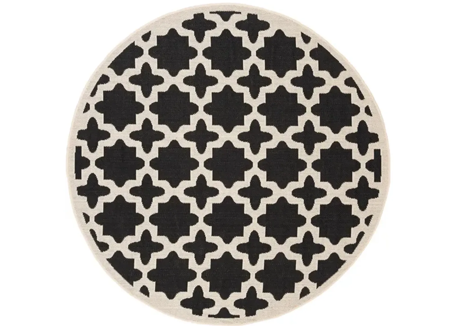 Courtyard Tile Indoor/Outdoor Area Rug Round in Black & Beige by Safavieh