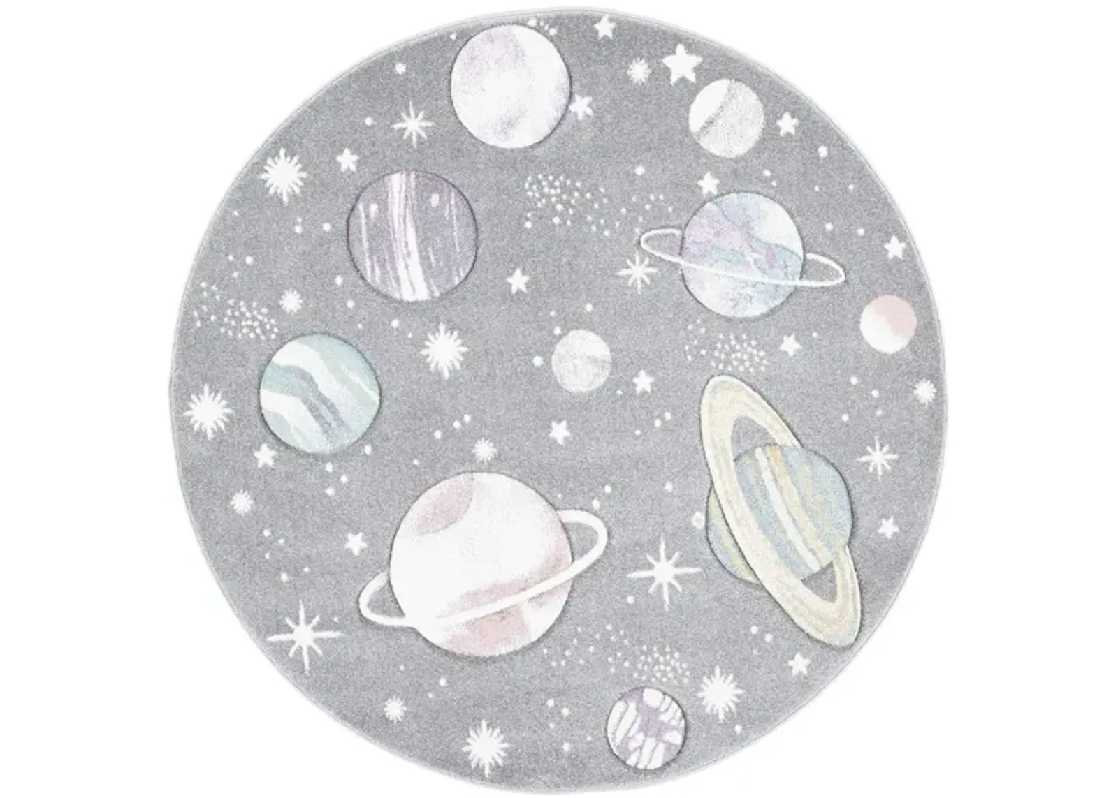 Carousel Planets Kids Area Rug Round in Gray & Lavender by Safavieh