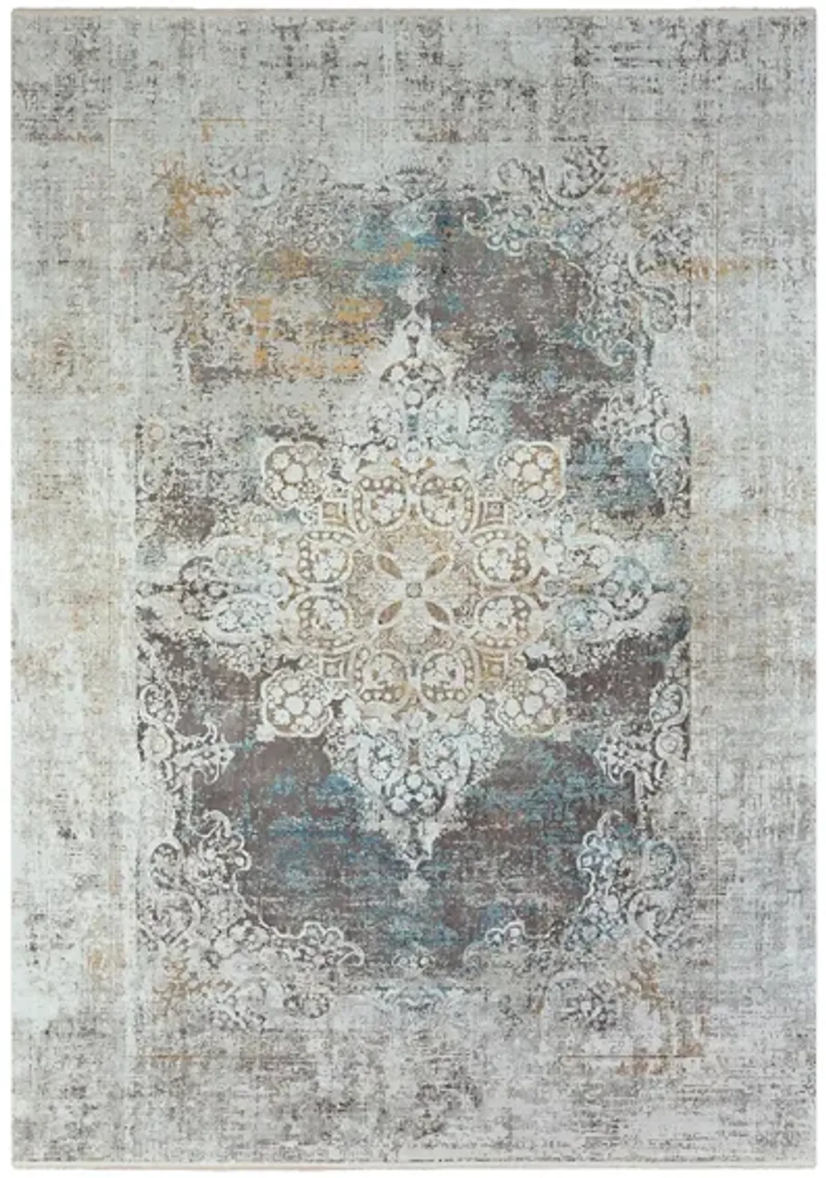 Solaris Topaz Rug in Sky Blue, Dark Blue, Taupe, Medium Gray, Light Gray, White, Bright Yellow by Surya