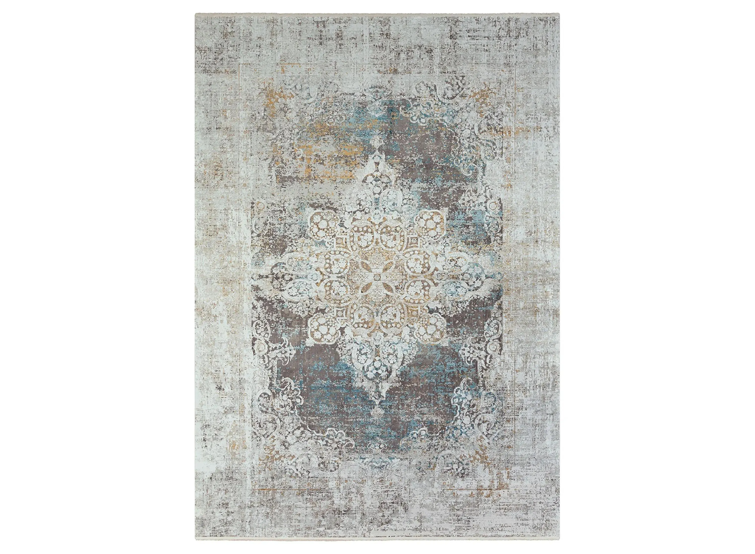 Solaris Topaz Rug in Sky Blue, Dark Blue, Taupe, Medium Gray, Light Gray, White, Bright Yellow by Surya