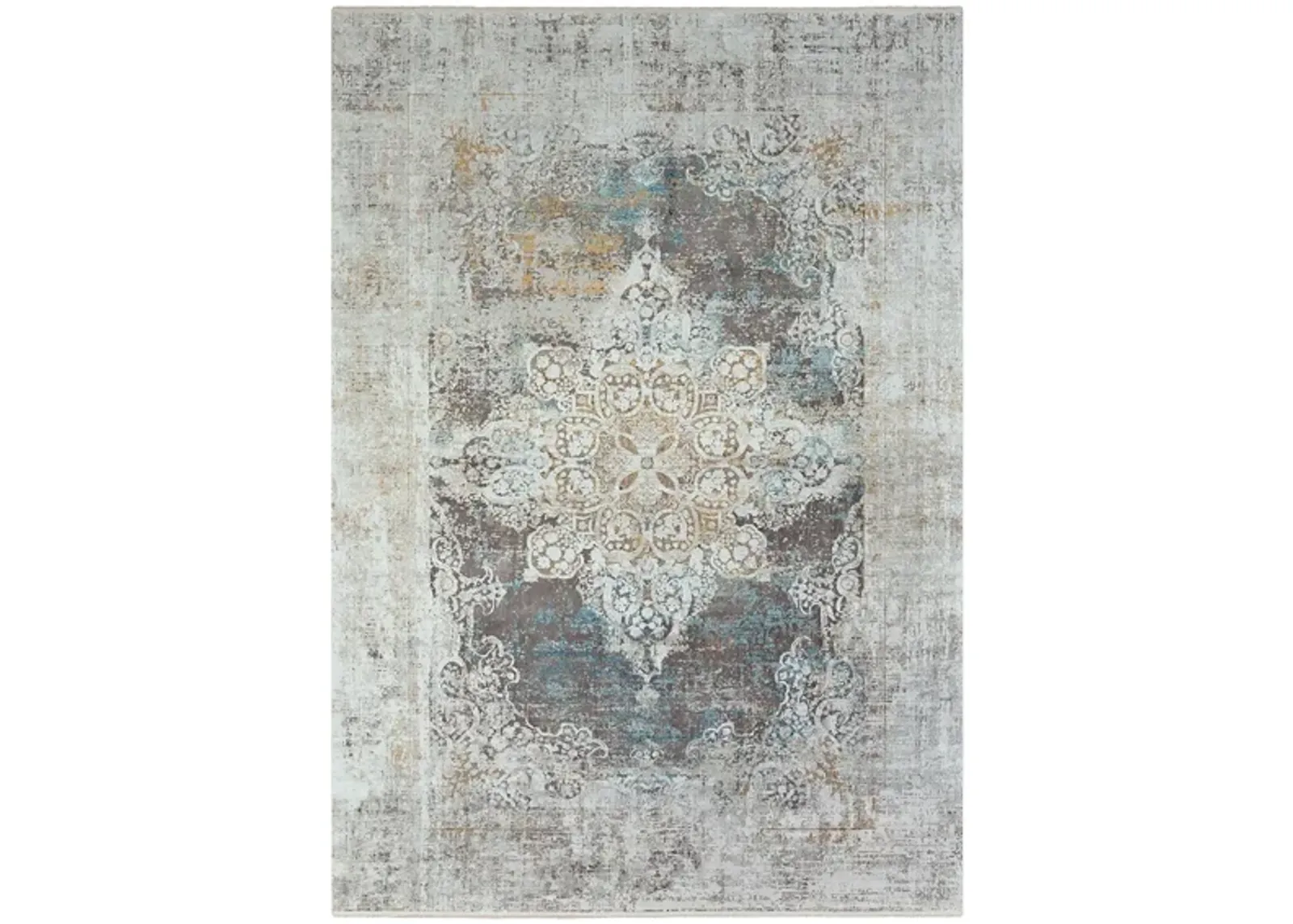 Solaris Topaz Rug in Sky Blue, Dark Blue, Taupe, Medium Gray, Light Gray, White, Bright Yellow by Surya