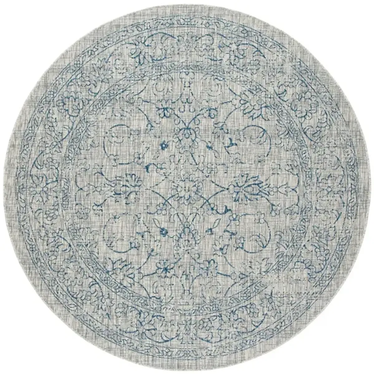 Courtyard Pacific Indoor/Outdoor Area Rug Round in Gray & Navy by Safavieh