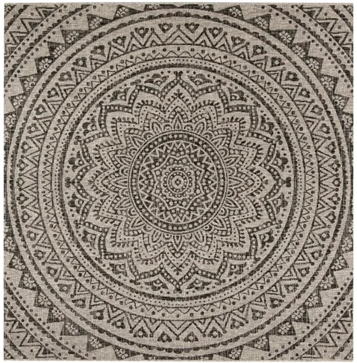 Courtyard Mandala Indoor/Outdoor Area Rug in Light Gray & Black by Safavieh