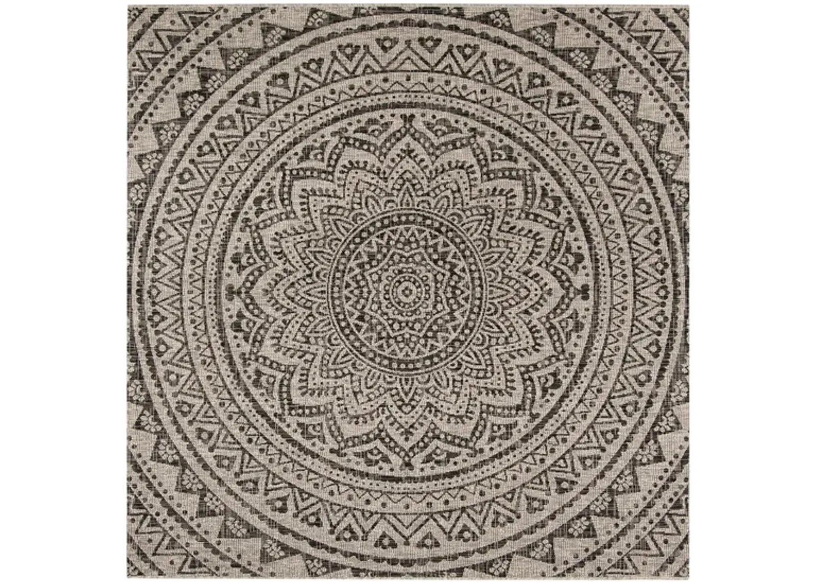 Courtyard Mandala Indoor/Outdoor Area Rug in Light Gray & Black by Safavieh