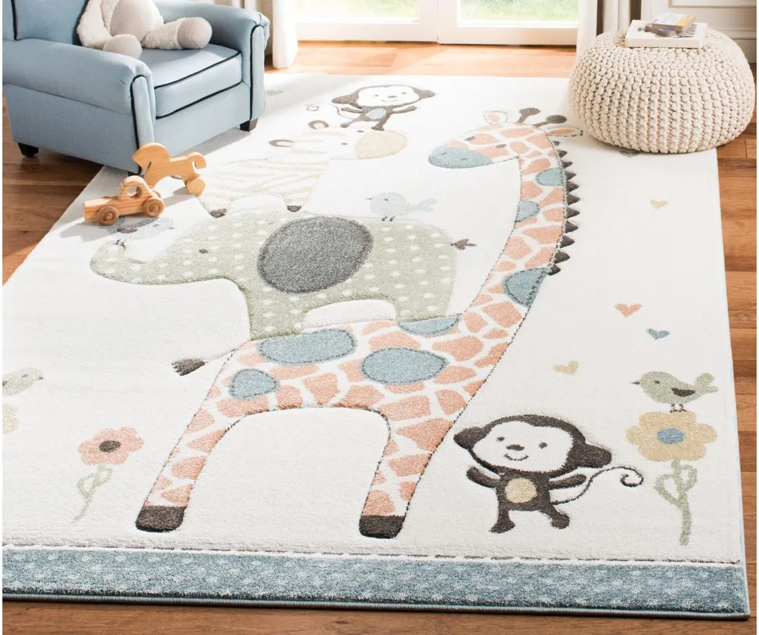 Carousel Zoo Friends Kids Area Rug Round in Ivory by Safavieh