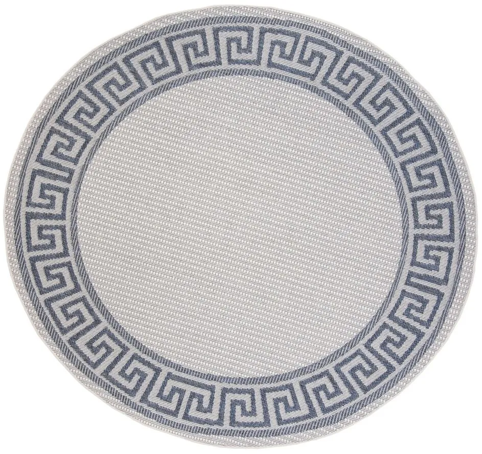 Bermuda Greek Key Indoor/Outdoor Round Area Rug in Ivory & Blue by Safavieh