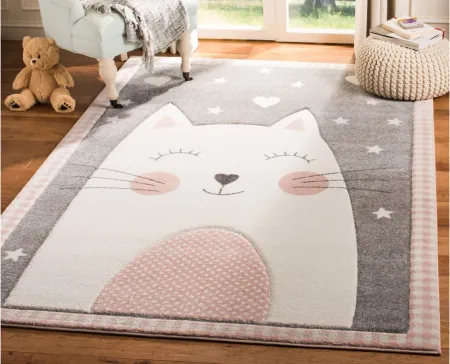 Carousel Kitty Kids Area Rug Round in Pink & Gray by Safavieh