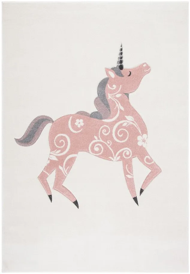 Carousel Unicorn Kids Area Rug in Ivory & Pink by Safavieh