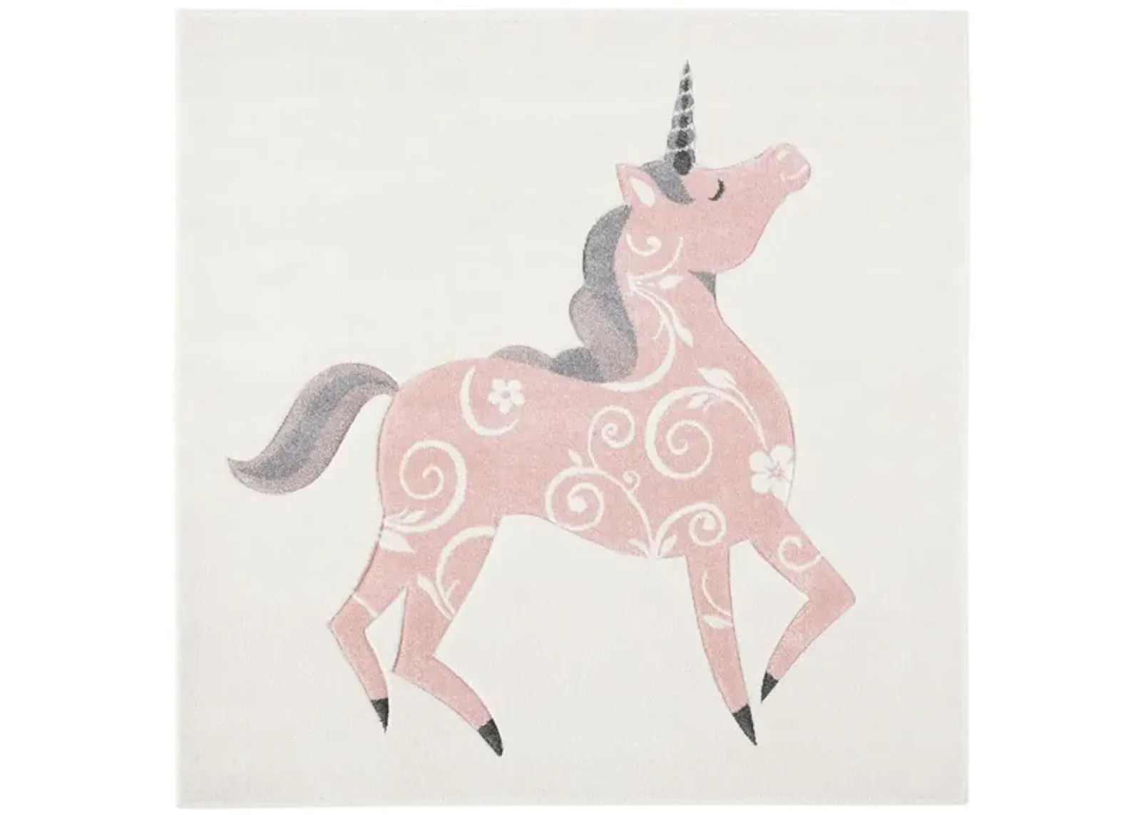 Carousel Unicorn Kids Area Rug in Ivory & Pink by Safavieh