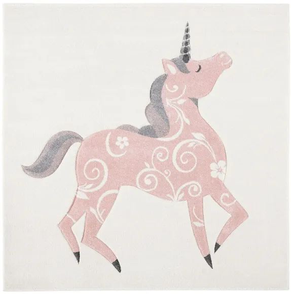 Carousel Unicorn Kids Area Rug in Ivory & Pink by Safavieh