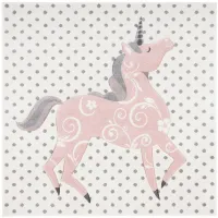 Carousel Unicorn Kids Area Rug in Ivory Gray & Pink by Safavieh