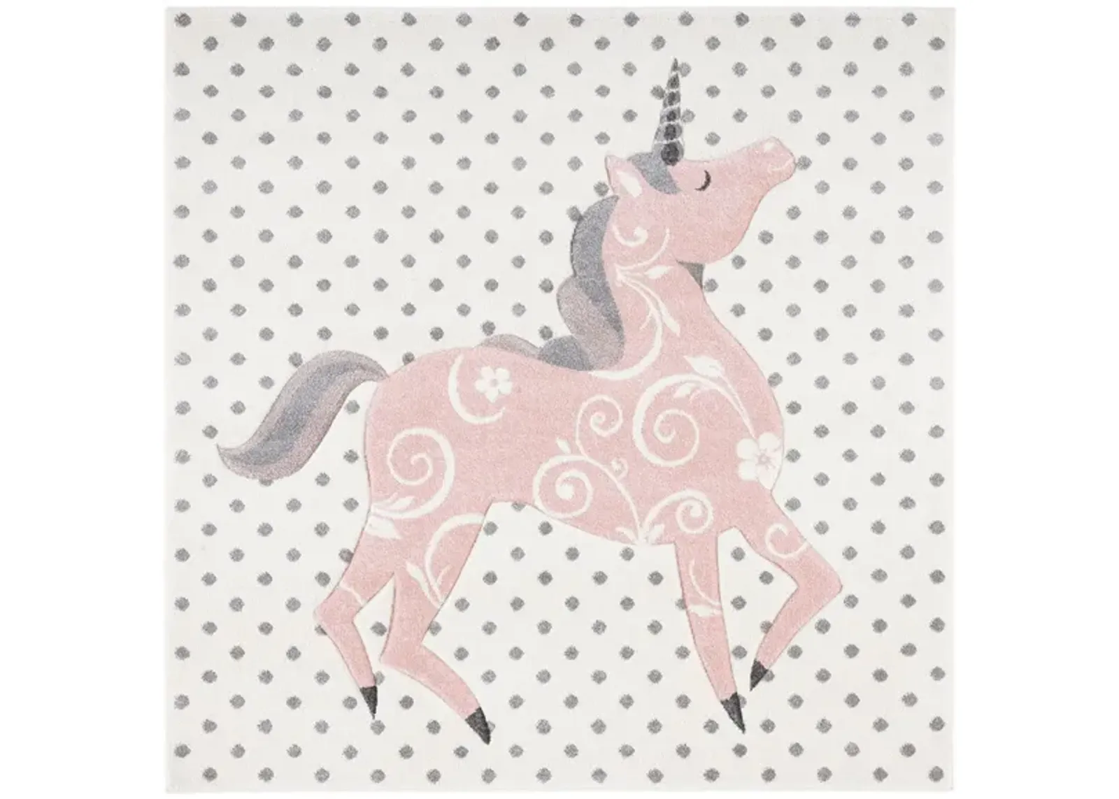 Carousel Unicorn Kids Area Rug in Ivory Gray & Pink by Safavieh