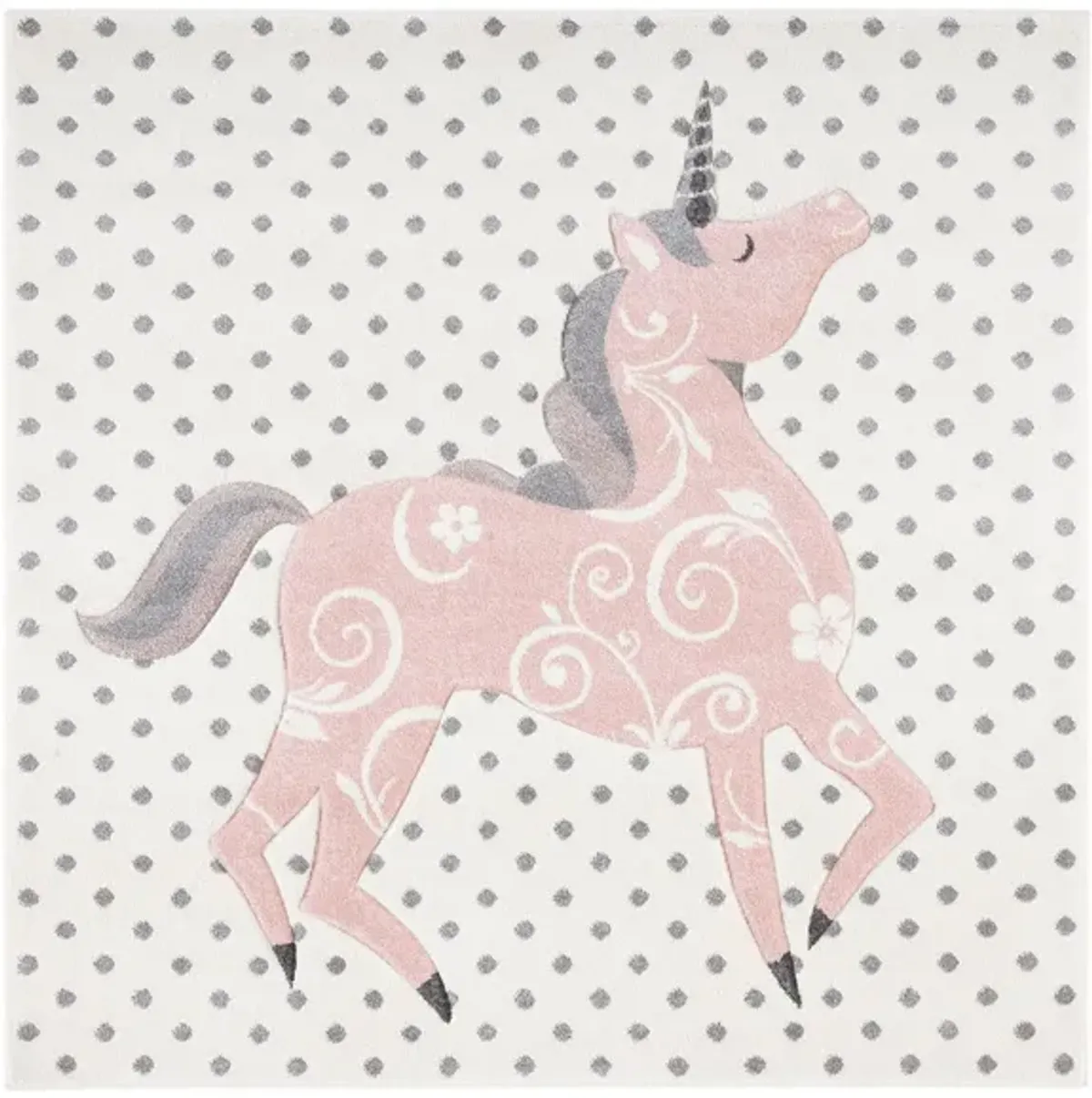 Carousel Unicorn Kids Area Rug in Ivory Gray & Pink by Safavieh