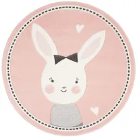 Carousel Bunny Kids Area Rug Round in Pink & Ivory by Safavieh