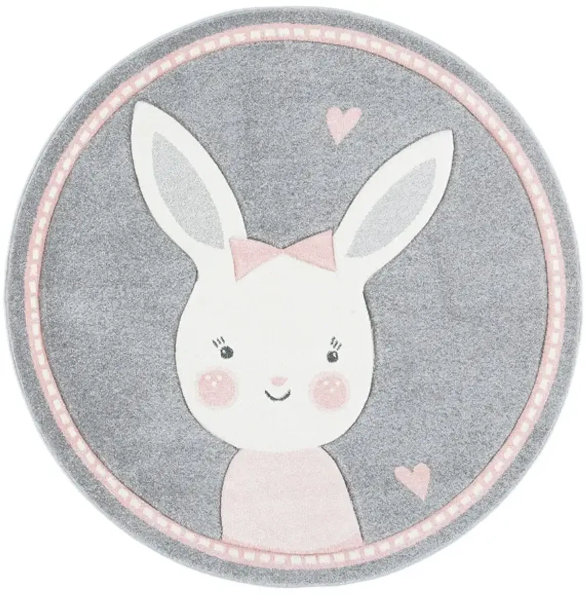 Carousel Bunny Kids Area Rug Round in Gray & Ivory by Safavieh