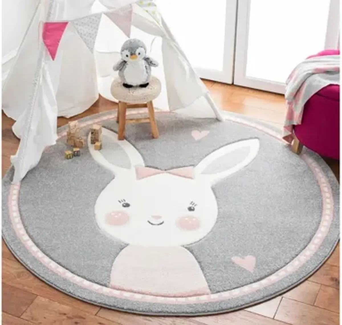 Carousel Bunny Kids Area Rug Round