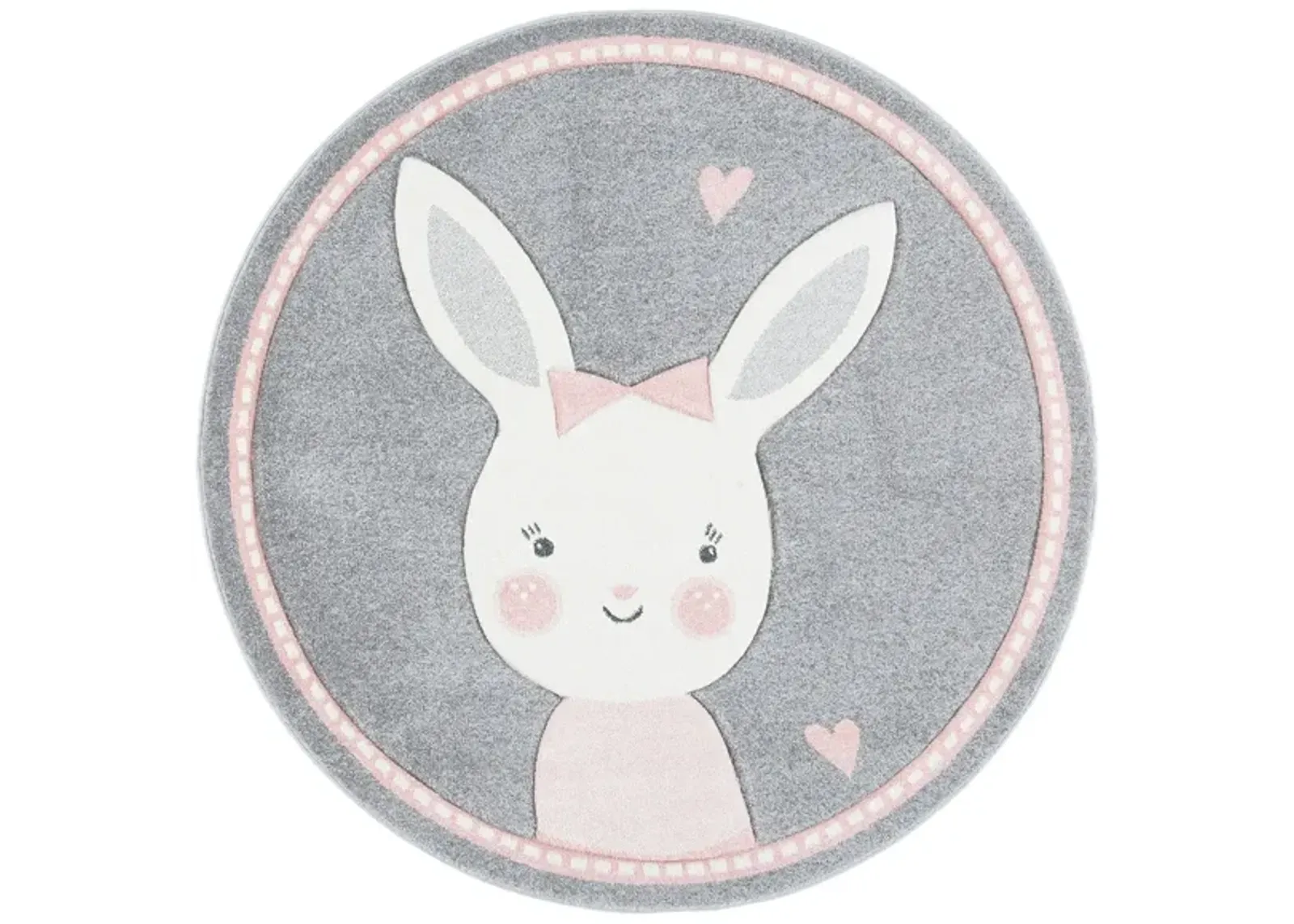 Carousel Bunny Kids Area Rug Round in Gray & Ivory by Safavieh