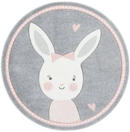 Carousel Bunny Kids Area Rug Round in Gray & Ivory by Safavieh