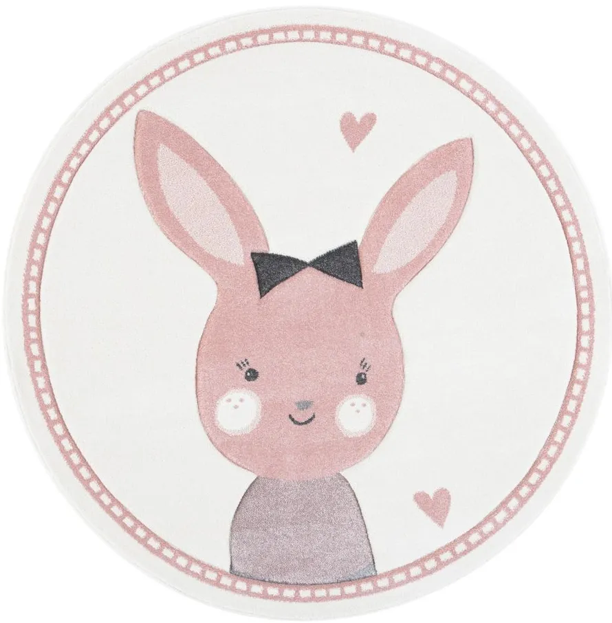 Carousel Bunny Kids Area Rug Round in Ivory & Pink by Safavieh