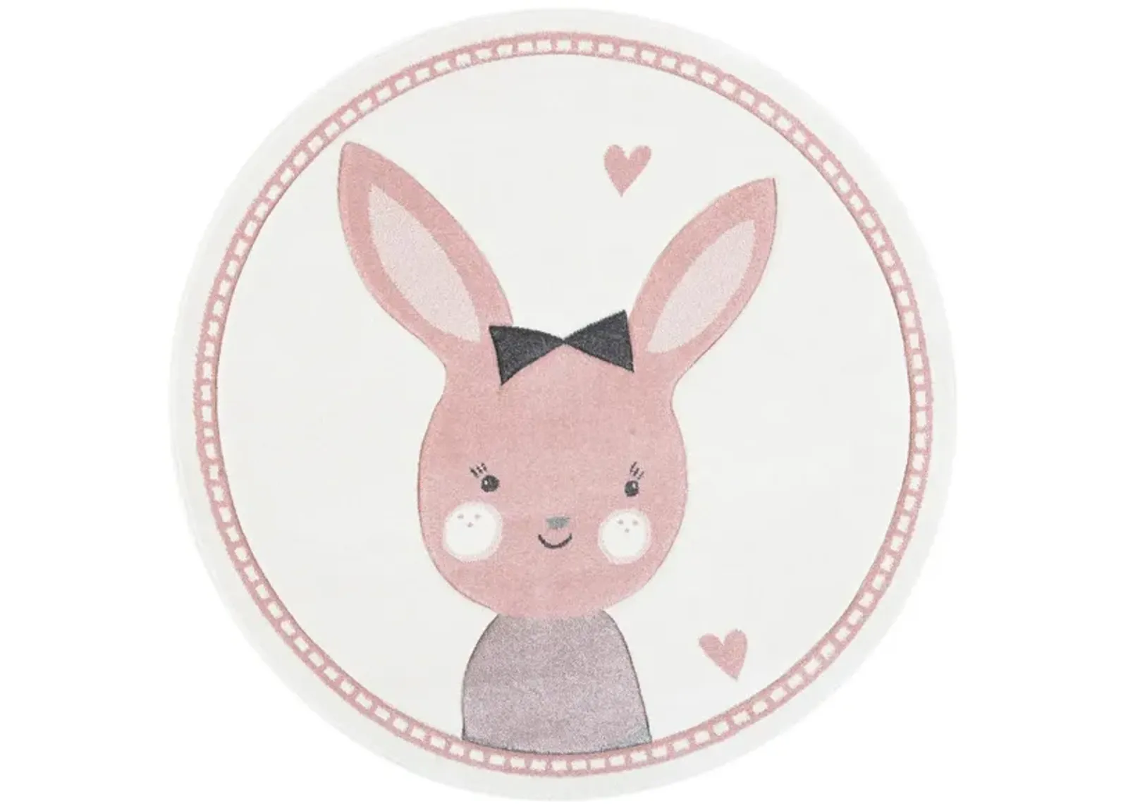 Carousel Bunny Kids Area Rug Round in Ivory & Pink by Safavieh