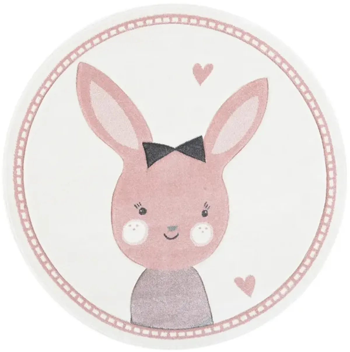 Carousel Bunny Kids Area Rug Round in Ivory & Pink by Safavieh