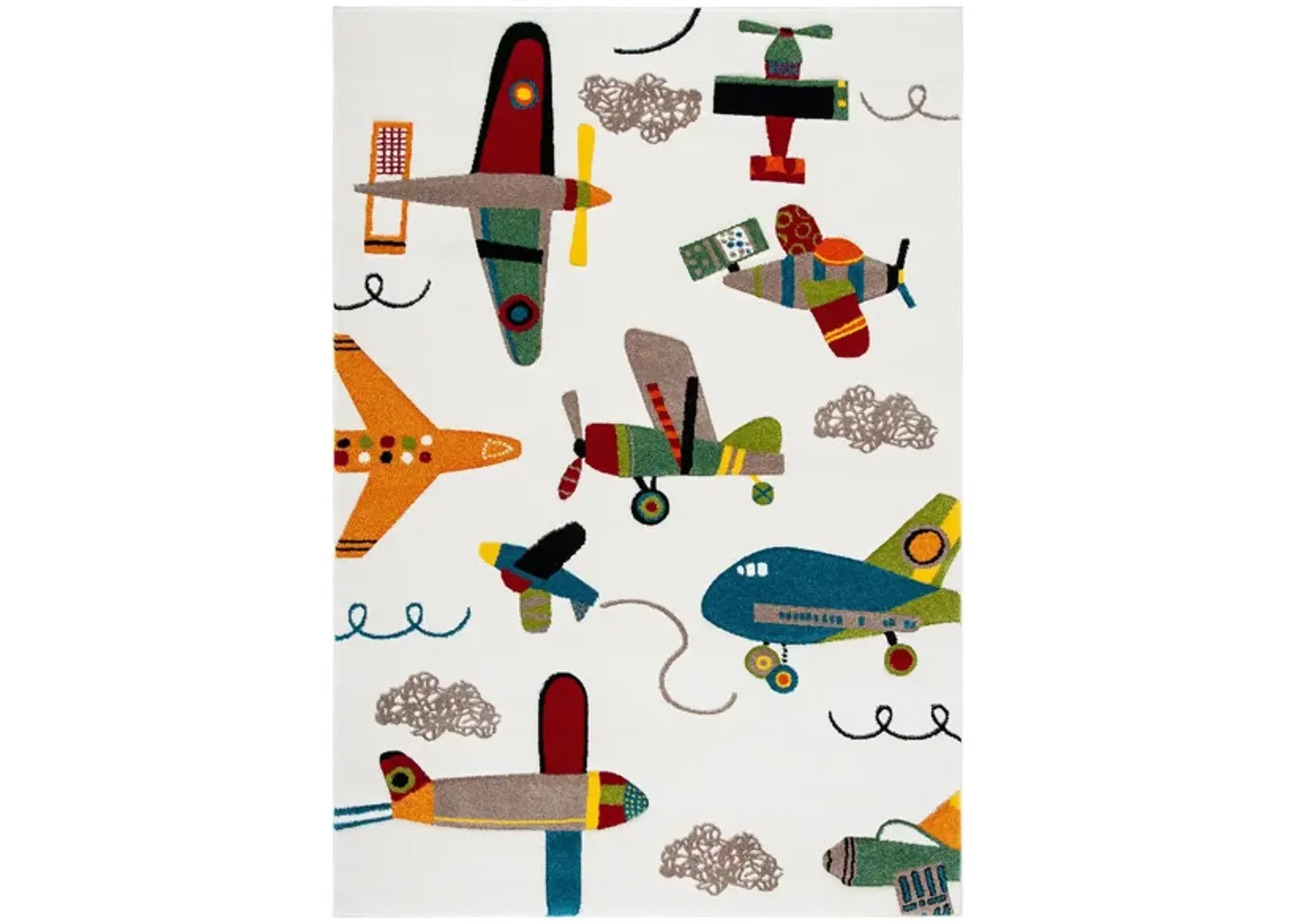 Carousel Planes Kids Area Rug in Ivory & Blue by Safavieh