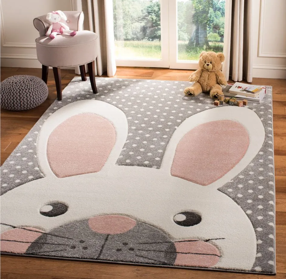 Carousel Rabbit Kids Area Rug in Pink & Gray by Safavieh