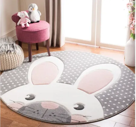 Carousel Rabbit Kids Area Rug Round in Pink & Gray by Safavieh
